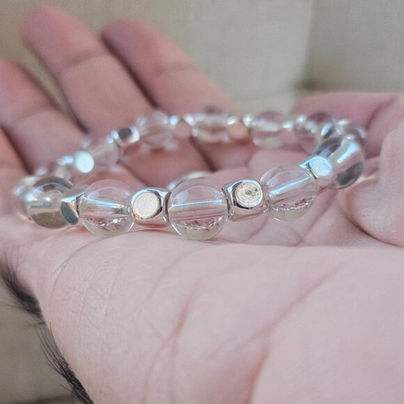 Fashion Bracelet Stretched Wrist Band Clear/Silver Tone Bracelet Adjustable New - Picture 5 of 11